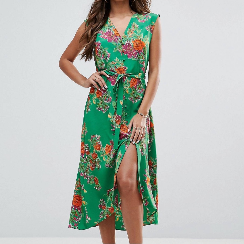 Floral button through midi dress